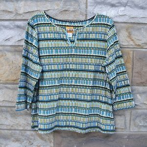 Tribal Print Womens Top with Beads Size L